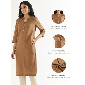 SAADAA Womens Airy Linen Long Kurta with