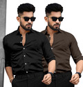 SAADIWALA Men Solid Casual Black Brown Shirt
