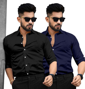 SAADIWALA Men Solid Casual Black Dark Blue