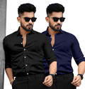 SAADIWALA Men Solid Casual Black Dark Blue
