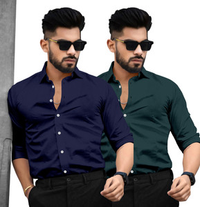 SAADIWALA Men Solid Casual Dark Blue Green