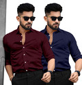 SAADIWALA Men Solid Casual Dark Blue Maroon