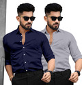 SAADIWALA Men Solid Casual Dark Blue Grey