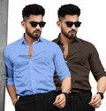 SAADIWALA Men Solid Casual Light Blue Brown