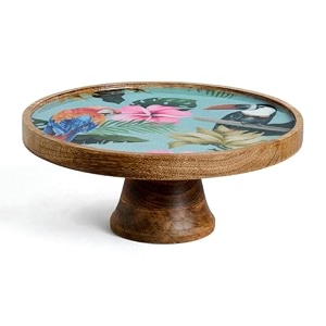 saaga tourmaline round wooden cake stand 10 x 425 inch  printed mango wood stand for cakes pizza desserts amp snacks  handcrafted dining amp serving decor
