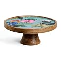SAAGA Tourmaline Round Wooden Cake Stand 10 x 4.25 Inch | Printed Mango Wood Stand for Cakes Pizza Desserts &amp; Snacks | Handcrafted Dining &amp; Serving Decor