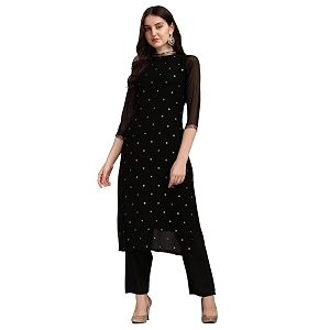 Saanjh Womens Faux Georgette Embellished Printed Straight