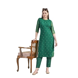 Saanjh Womens Faux Georgette Embellished Printed Straight