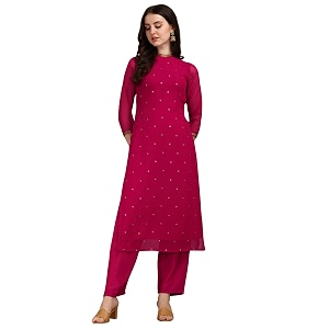 Saanjh Womens Faux Georgette Embellished Printed Straight