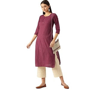 Saanjh Womens Fit Straight Cotton Blend Long