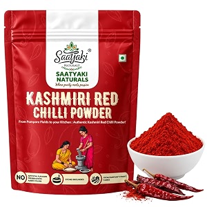 saatyaki naturals organic kashmiri red chilli powder - 100gm mild spicy kashmiri lal mirch powder pure and freshly grounded spice for cooking marination and seasoning - non-gmo gluten-free