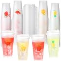 Sabary 100 Pack Plastic Cups with Lids 16 oz Reusable Clear Frosted Cups Bulk and Sip Lid Fruit Party Tumblers for Summer Wedding Stadium Juice Tea Hot Cold Drinks