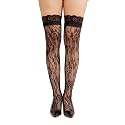 Sacina Black Flower Lace Black Thigh High Stockings, Black Lace Stockings, Elastic Hosiery Tights, Gothic Accessories for Women
