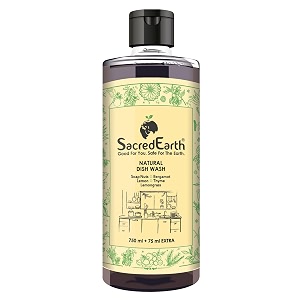 sacredearth natural dish wash liquid  soap nuts amp lemon  plant-based utensil cleaner  baby amp pet safe  free from harmful chemicals paraben-free  gentle on hands  750 ml
