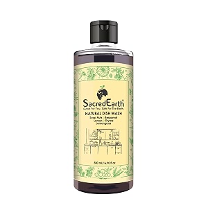 sacredearth natural dish wash liquid  soap nuts amp lemon  plant-based utensil cleaner  baby amp pet safe  free from harmful chemicals paraben-free  gentle on hands  500ml