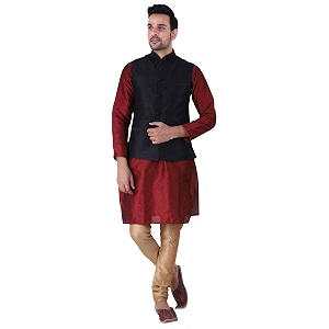 Sadree Silk Mens Kurta Pajama Waistcoat or