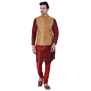Sadree Silk Mens Kurta Pajama Waistcoat or