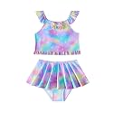 Saeaby Toddler Little Girls Swimsuit Summer Halter Ruched Tankini 2 Piece Bathing Suit for Girl Beach Swimwear 3-8Y