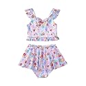 Saeaby Toddler Little Girls Swimsuit Summer Halter Ruched Tankini 2 Piece Bathing Suit for Girl Beach Swimwear 3-8Y