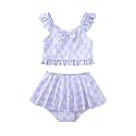 Saeaby Toddler Little Girls Swimsuit Summer Halter Ruched Tankini 2 Piece Bathing Suit for Girl Beach Swimwear 3-8Y