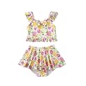 Saeaby Toddler Little Girls Swimsuit Summer Halter Ruched Tankini 2 Piece Bathing Suit for Girl Beach Swimwear 3-8Y