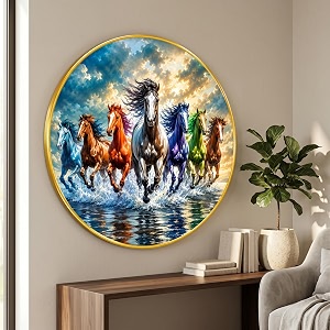 SAF 7 Horse Vastu Round Wall Painting