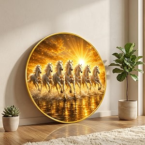 SAF 7 Horse Vastu Round Wall Painting
