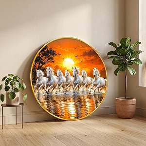 SAF 7 Horse Vastu Round Wall Painting