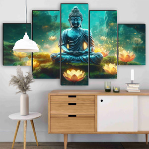 saf buddha blue lotus 5 panel spiritual wall art for meditation  home dcor pack of 5