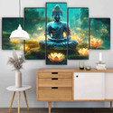 saf Buddha Blue Lotus 5 Panel Spiritual Wall Art for Meditation & Home Décor Pack of 5