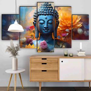 saf buddha floral 5 panel spiritual wall painting for home meditation dcor pack of 5