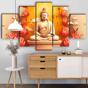 saf buddha lotus 5 panel spiritual wall painting for home  living room dcor pack of 5
