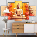 saf Buddha Lotus 5 Panel Spiritual Wall Painting for Home & Living Room Décor Pack of 5