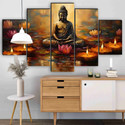 saf Buddha with Lotus 5 Panel Spiritual Wall Painting for Home & Meditation Room Pack of 5