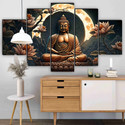 saf Buddha Wall Painting | 5 Panel Meditation Art with Moon & Lotus Pack of 5