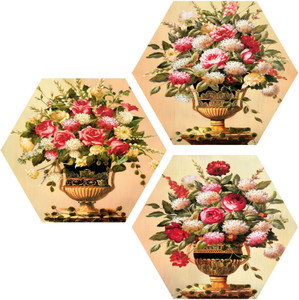 saf floral set of 3 hexagon uv coated digital reprint painting digital reprint 17 inch x 17 inch painting