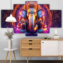 saf Ganesh Wall Painting | 5 Panel Vibrant Neon Ganpati Art | Spiritual Decor Pack of 5