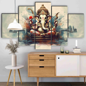 saf ganesha wall painting  5 panel divine art  spiritual home dcor pack of 5