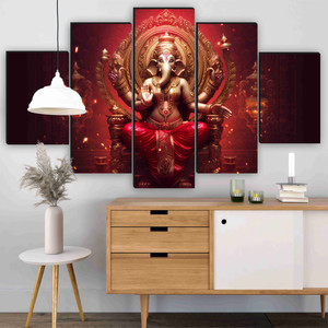 saf ganesha wall painting  5 panel divine art  spiritual home dcor pack of 5
