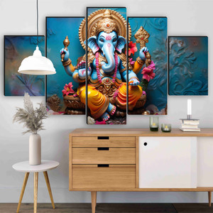 saf ganesha wall painting  5 panel divine art  spiritual home dcor pack of 5