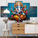 saf Ganesha Wall Painting | 5 Panel Divine Art | Spiritual Home Décor Pack of 5