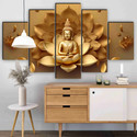 saf Golden Buddha Wall Painting | 5 Panel Lotus Artwork | MDF Home Decor Pack of 5