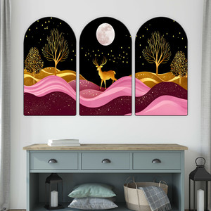 saf golden deer with vastu money tree wall painting for living room bedroom hotels