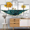 saf Golden Deer Wall Painting | 5 Panel Nature Art | Modern MDF Decor Pack of 5