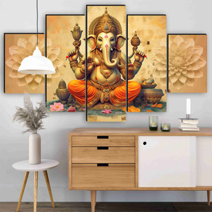 saf lord ganesha 5 panel spiritual wall painting for home temple  living room pack of 5