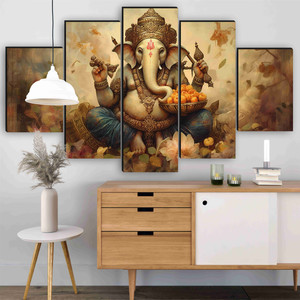 saf lord ganesha 5 panel traditional spiritual wall painting for home  office pack of 5