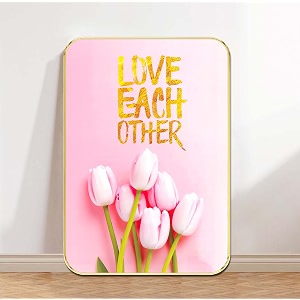 saf love each other wall art  motivational quote painting with pink tulip flowers  modern romantic wall decor for bedroom living room office  mdf frame positive artwork 18 x 24 inch etnf01-999