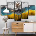 saf Modern Landscape Painting | 5 Panel Golden Deer on Hills | MDF Wall Decor Pack of 5