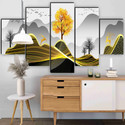 saf Nature Wall Painting | 5 Panel Golden Tree & Deer Modern Art | MDF Decor Pack of 5