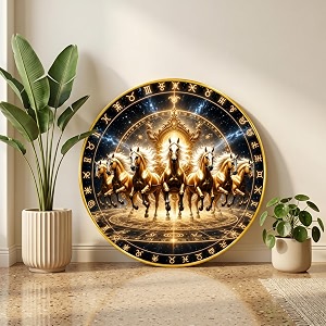SAF Om Golden Horse Vastu Round Wall